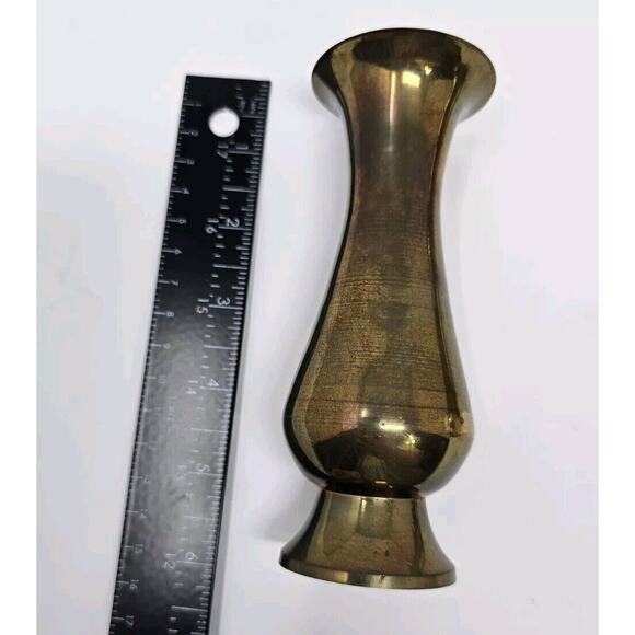 Set of 2 Solid Brass Flower Vase Vases 6" Made in India Candle Holder - Picture 6 of 6